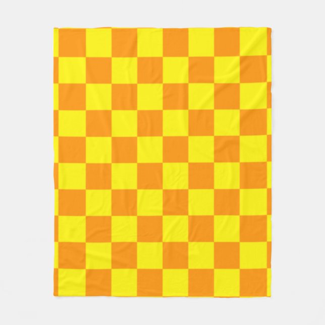 Manta Polar Yellow and Orange Checkered Square Pattern Throw P (Anverso)