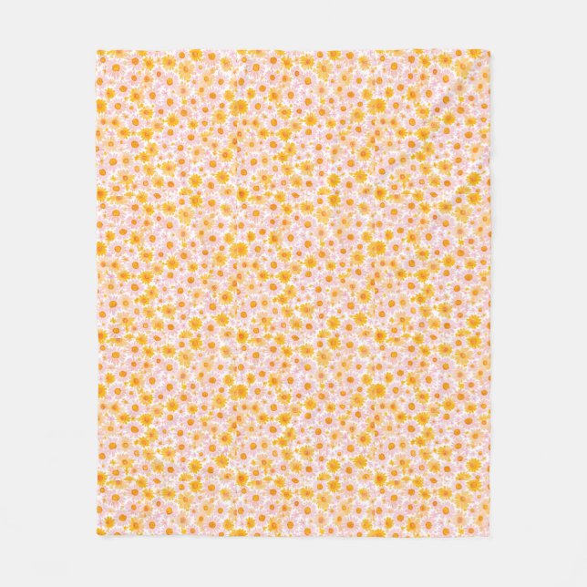 Manta Polar  Yellow and pink daisy pattern, white background (Anverso)