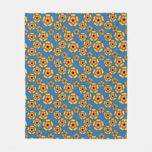 Manta Polar Yellow Orange Flowers Pattern