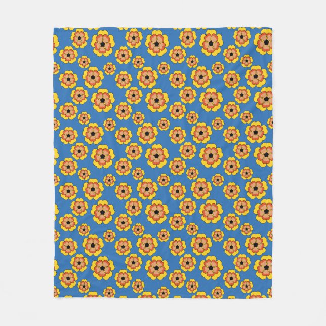 Manta Polar Yellow Orange Flowers Pattern (Anverso)