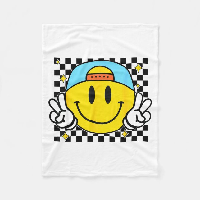 Manta Polar Yellow Smile Face Cute Checkered Peace Smiling Hap (Anverso)