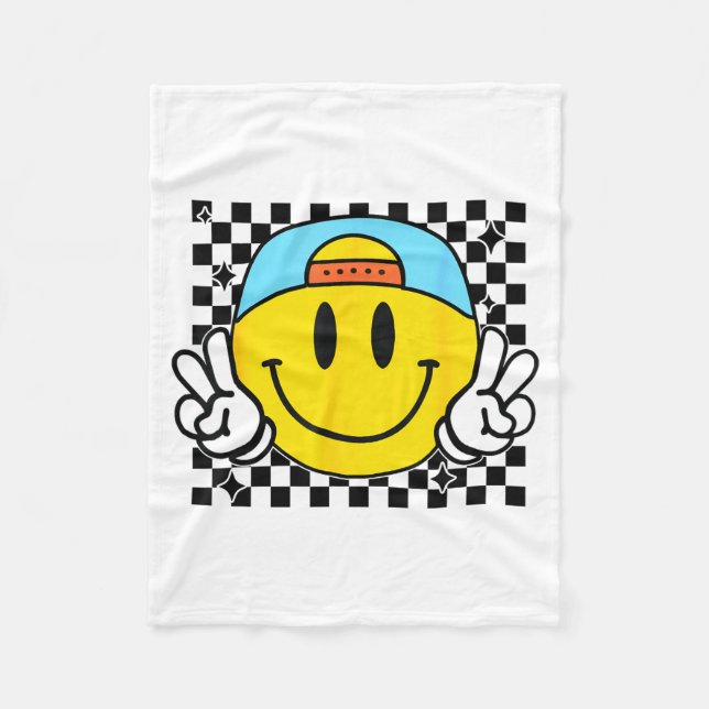Manta Polar Yellow Smile Face Cute Checkered Peace Smiling Hap (Anverso)