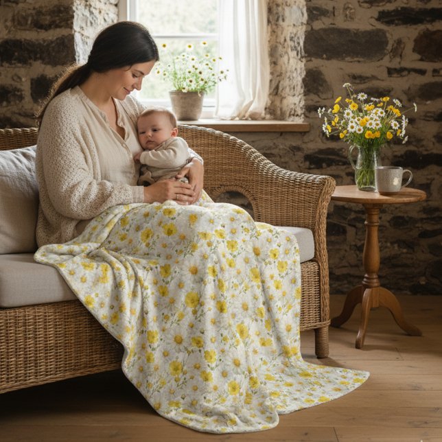 Manta Polar Yellow Watercolor Wildflower Pattern  (Subido por el creador)