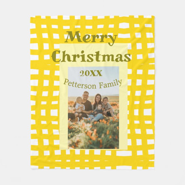 Manta Polar Yellow white plaid retro Christmas holiday family  (Anverso)