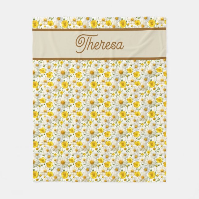 Manta Polar Yellow Wildflowers Pattern Monogram Name (Anverso)