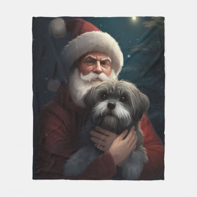 Manta Polar Yorkipoo con Navidades festivos de Santa Claus (Anverso)