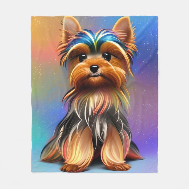 Manta Polar Yorkshire Terrier con pasteles suaves (Anverso)