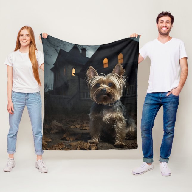 Manta Polar Yorkshire Terrier Halloween Espeluznante  (In situ)