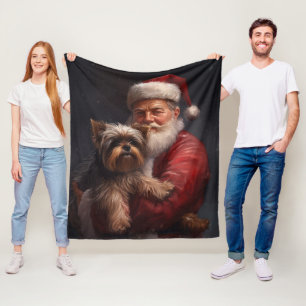 Manta Polar Yorkshire Terrier Santa Claus Navideño Festivo