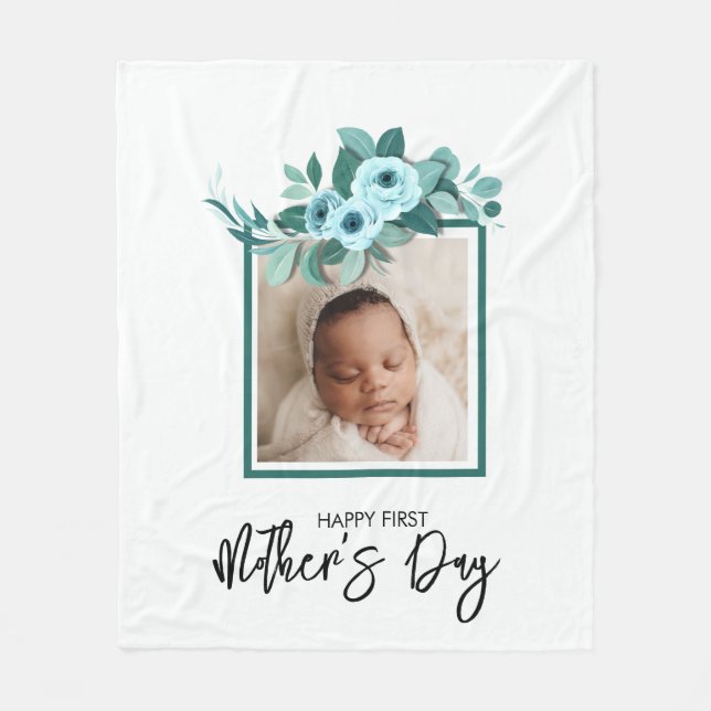 Manta Polar Your First Mother's Day Rose Greenery Photo (Anverso)