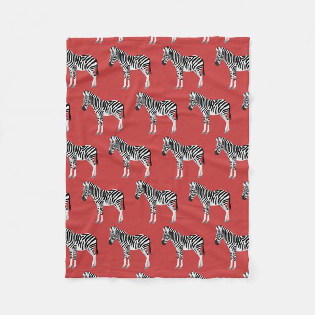 Manta Polar Zebra Exótico Patrón Animal Profundo Rojo (Anverso)