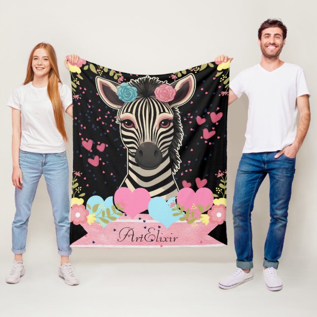 Manta Polar Zebra Floral Heart Print Blanket (In situ)