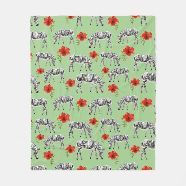 Manta Polar Zebras entre flores de Hibiscus (Anverso)