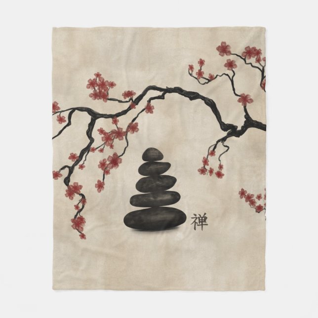 Manta Polar Zen piedras Sakura Árbol (Anverso)