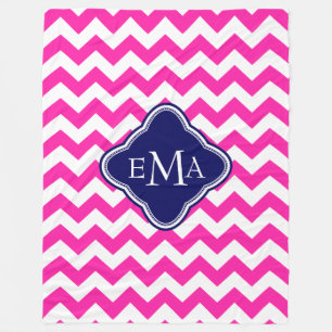 Manta Polar Zigzag azul de Monogramed y blanco rosado Chevron