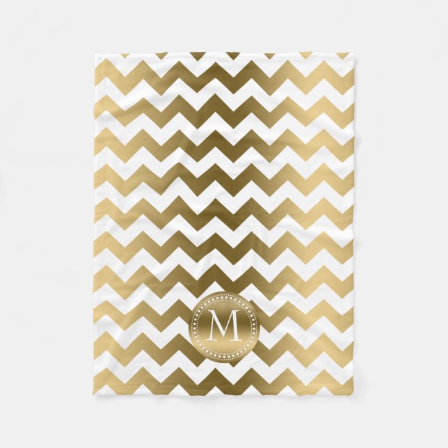 Manta Polar Zigzag Chevron De Oro Y Blanco (Anverso)