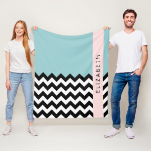 Manta Polar Zigzag negro y blanco, chevron, azul, tu nombre