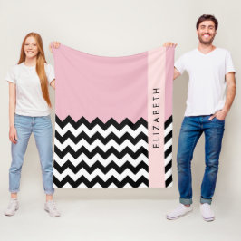 Manta Polar Zigzag negro y blanco, chevron, rosado, tu nombre