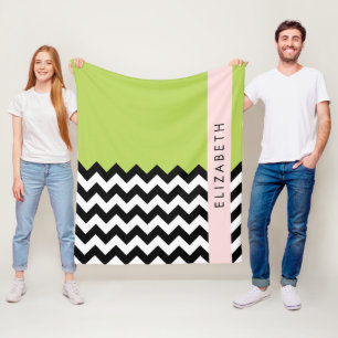 Manta Polar Zigzag negro y blanco, chevron, verde, tu nombre