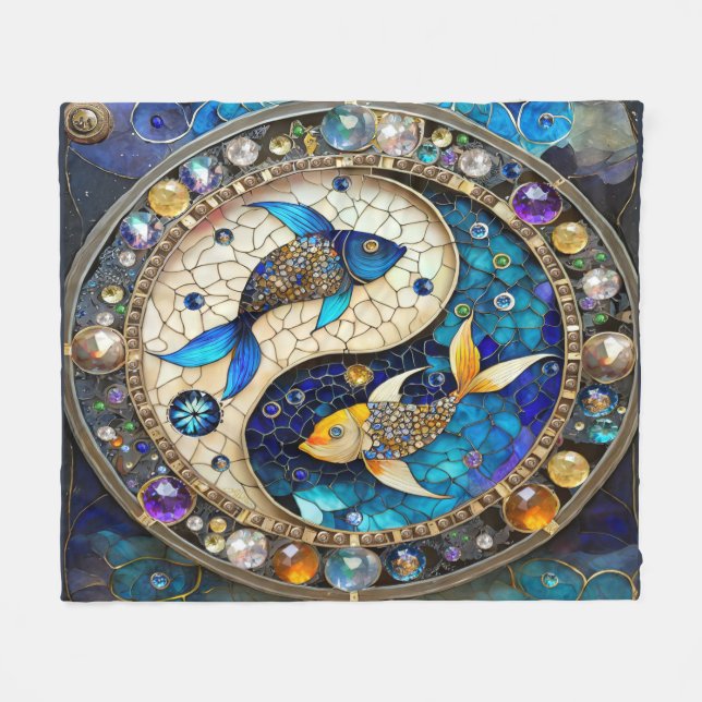 Manta Polar Zodiaco - Pez Piscis Yin y Yang (Frente (Horizontal))