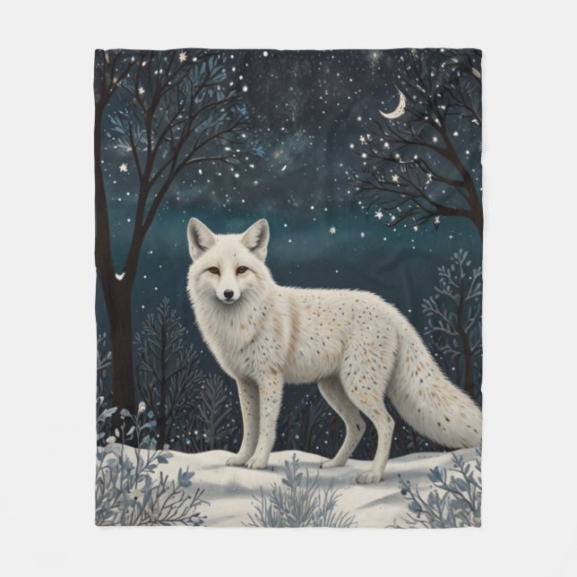 Manta Polar Zorro de invierno blanco retro elegante (Anverso)