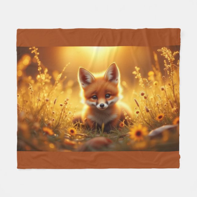 Manta Polar Zorro en las flores al amanecer (Frente (Horizontal))