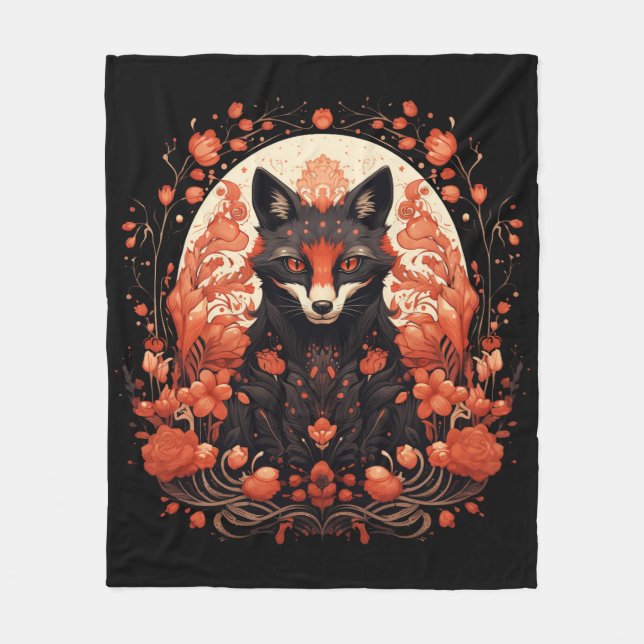 Manta Polar Zorro gótico y manto de flores (Anverso)