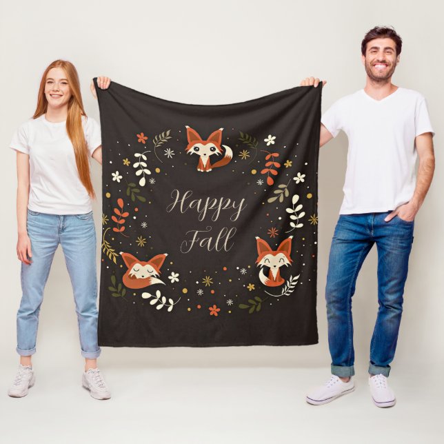 Manta Polar Zorros de otoño con texto personalizable  (In situ)