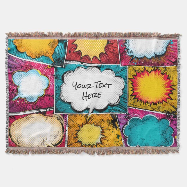 Manta Pop Art Comic Panel Throw Blanket (Anverso)