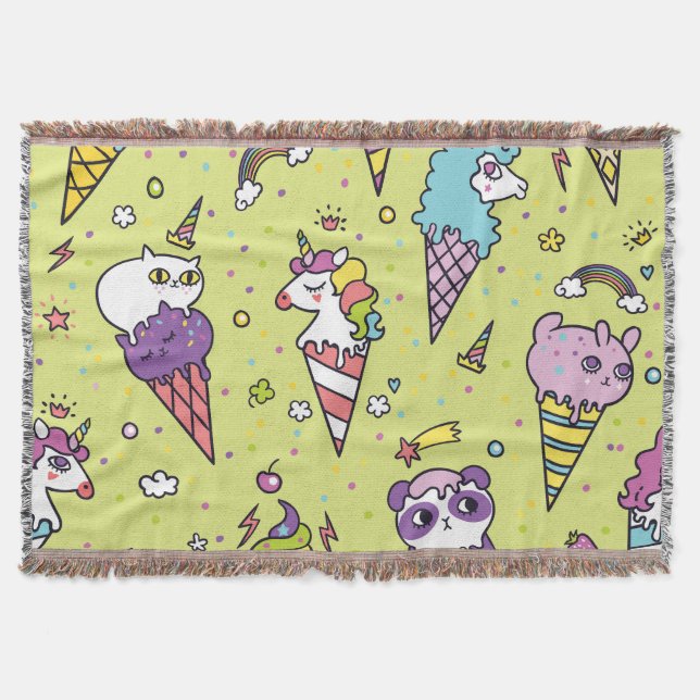 Manta Pop Cute Ice Cream: Patrón Animal (Anverso)