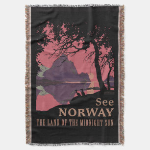 Manta Póster Minimalista de Atardecer en Noruega - Fiord