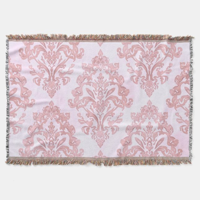 Manta Pretty in Pink Victorian Damask Watercolor Pattern (Anverso)
