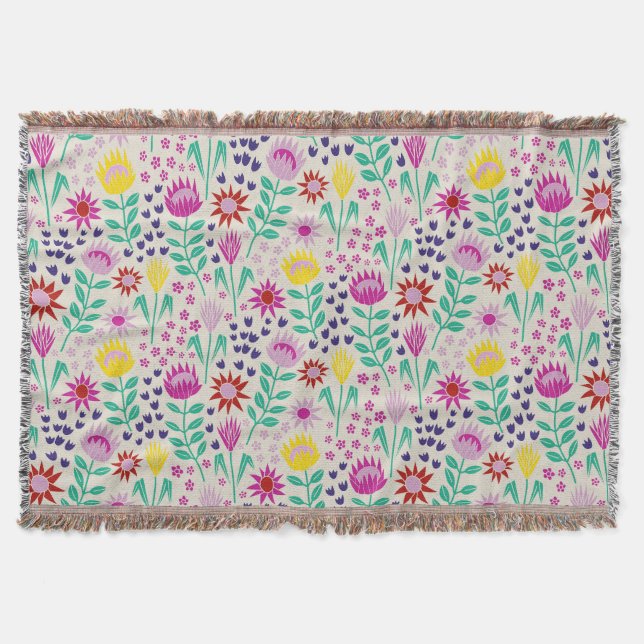 Manta Protea Floral Block Print Millefleur Luces (Anverso)