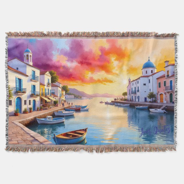 Manta Puesta de sol en pueblo costero mediterráneo (Anverso)