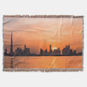 Manta Puesta de sol sobre una ciudad costera - acuarela