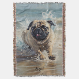 Manta Pug feliz en el personalizable de la playa