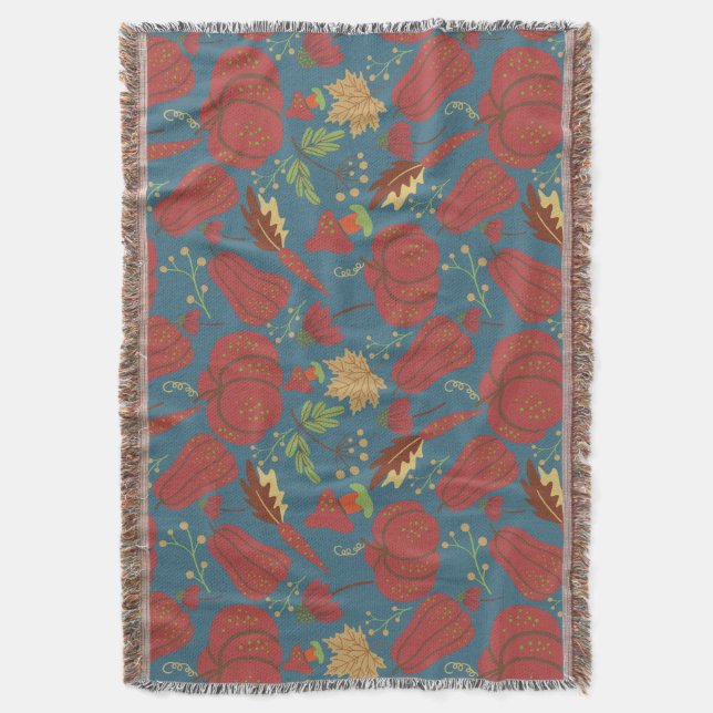 Manta Pumpkin and carrot  seamless pattern red and blue (Frente vertical)