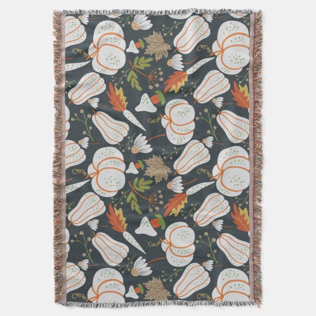 Manta Pumpkin seamless pattern floral black and white (Frente vertical)