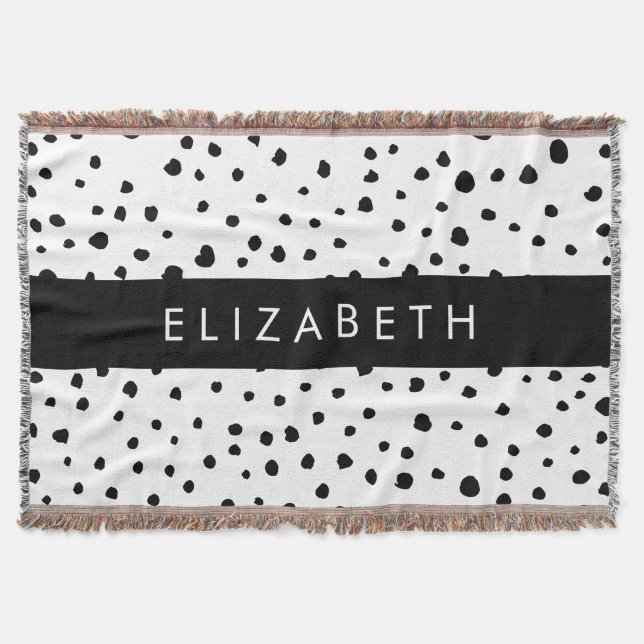 Manta Puntos dálmatas, puntos, negro y blanco, tu nombre (Anverso)