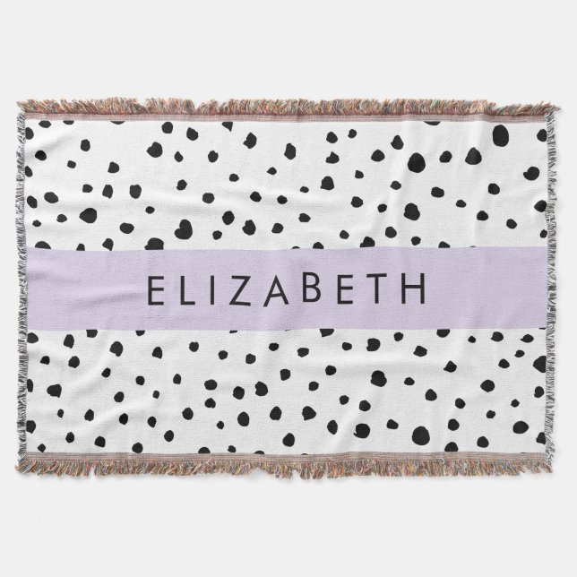 Manta Puntos dálmatas, puntos, negro y blanco, tu nombre (Anverso)