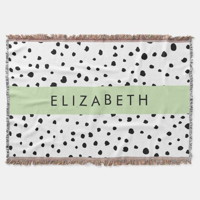 Manta Puntos dálmatas, puntos, negro y blanco, tu nombre (Anverso)