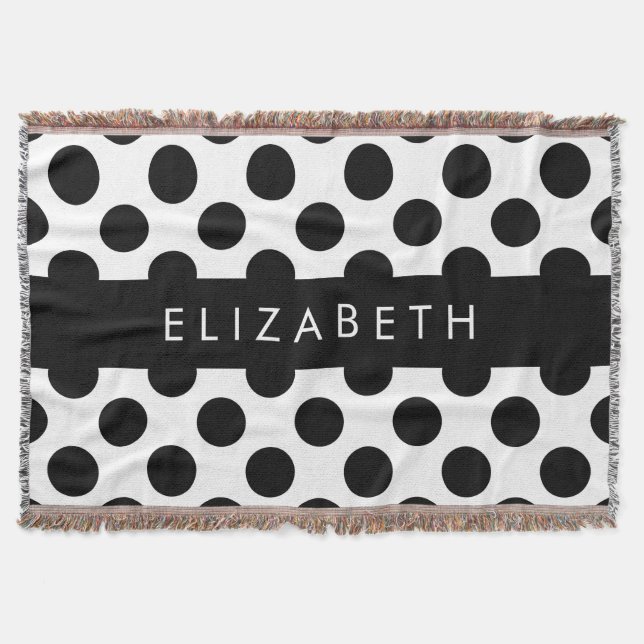 Manta Puntos de Polka blancos y negros, punteados, tu no (Anverso)