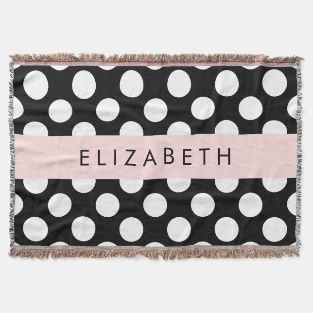 Manta Puntos de Polka blancos y negros, punteados, tu no (Anverso)