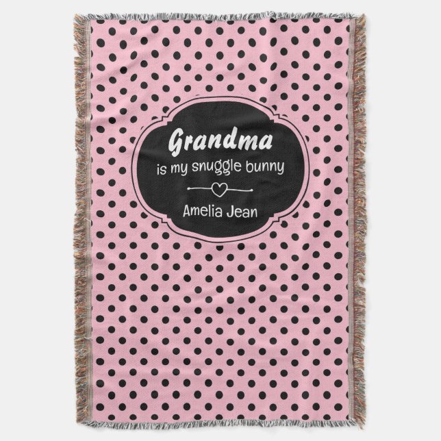 Manta Puntos de polka rosados y negros de personalizable (Frente vertical)