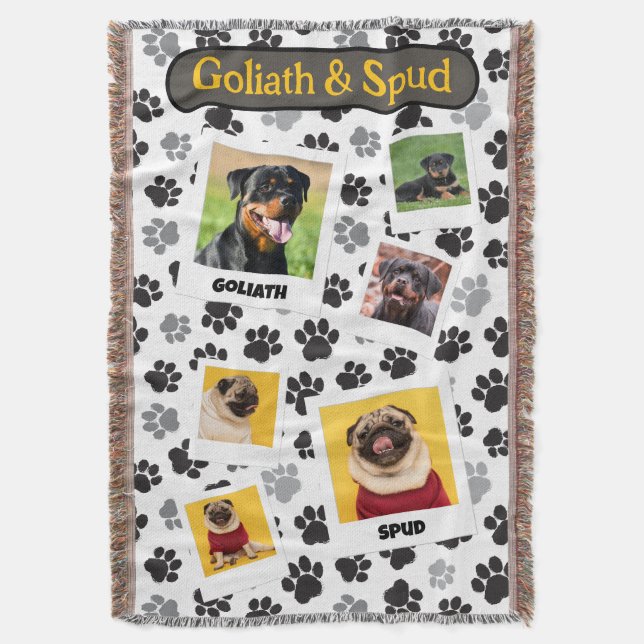 Manta Puppy Paws Personalized Photo Collage (Frente vertical)