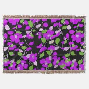 Manta PURPLE CAMELLIAS, BLANCO VERDE DEJA Floral NEGRA