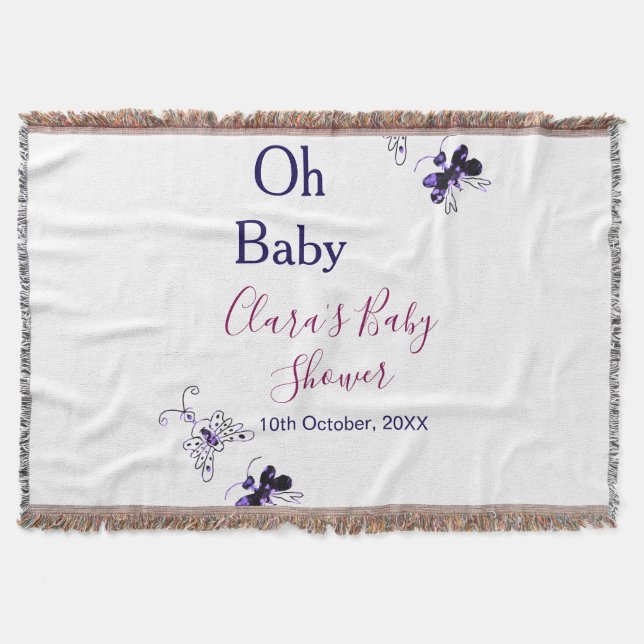 Manta Púrpura mariposa rosa ducha de bebé oh bebé modern (Anverso)