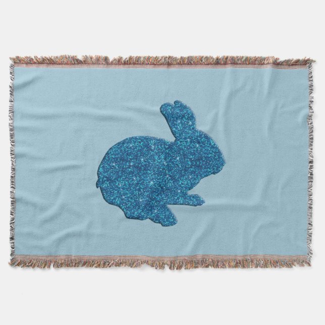 Manta Purpurina azul Silhouette Easter Bunny Throw Blank (Anverso)