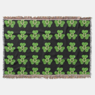 Manta Purpurina Shamrock and Horseshoe Throw Blanket