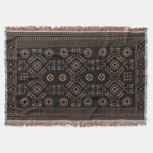 Manta Raíces doradas: Elegancia marroquí negra y tribal